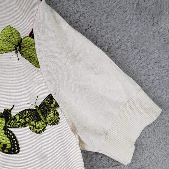 Talbots Sweater Cardigan Silk Butterflies Women’s Size Large L Petite White New - Picture 8 of 10